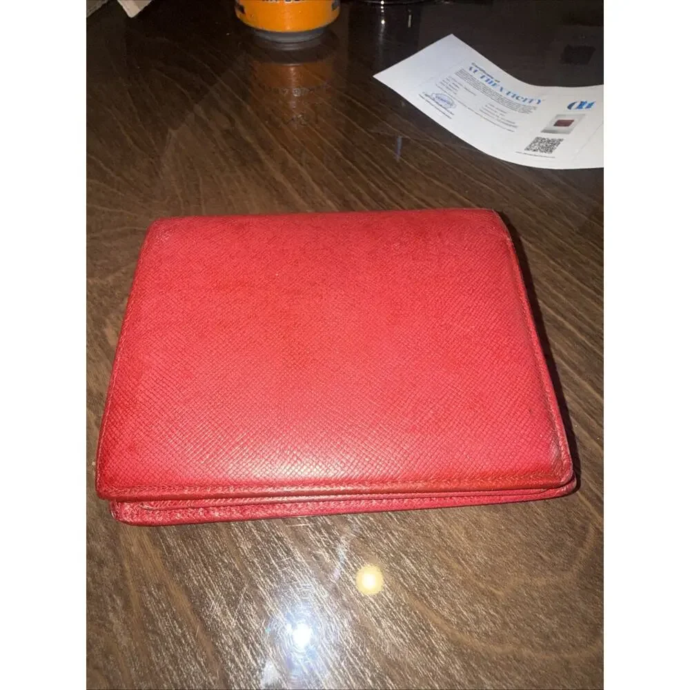 Burberry Red Leather Wallet Card Holder Coin Purse Nova Check